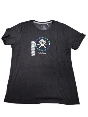 Hydro Flask Water Colors Graphic T-Shirt Black Size Large Moisture Wicking NWT